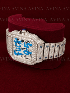 Reloj de Lujo con Diamantes Moissanite, Estilo Hip Hop, Esfera con Graffiti, para Hombre, Totalmente Cubierto de Diamantes, Automático, Cuadrado, con Números Romanos, de Acero Inoxidable - Product Image 3