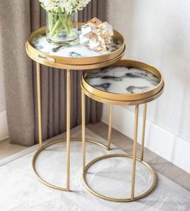 Modern Iron Nesting <b>Table</b> With Wooden Top Stylish <b>Space</b> <b>Saving</b> <b>Tables</b> For Apartment Living Room Setup - Product Image 4