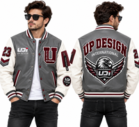 Veste universitaire en cuir gris sur mesure avec manches blanches, patchs d'aigle brodés, veste de baseball Letterman, fabricant OEM