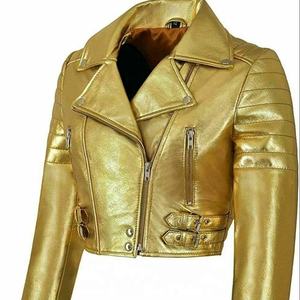 Veste en cuir jaune brillante surdimensionnée de style High Street pour les femmes pour le printemps en moto - Product Image 1