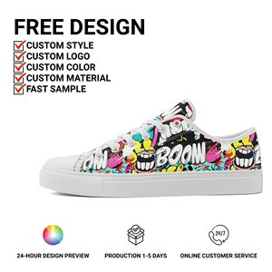 Chaussures de marche personnalisées <span class=keywords><strong>en</strong></span> gros OEM/ODM imprimées, confortables, à lacets, <span class=keywords><strong>en</strong></span> <span class=keywords><strong>toile</strong></span> graffiti pour hommes et femmes FN027-26023001-4 - Product Image 2