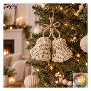 Campana de Ratán Tejida a Mano para Decoración Navideña con Cinta Roja para Árboles de Navidad, Puertas, Ventanas y Fiestas - Product Image 6