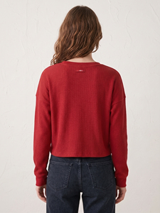 T-shirt court Henley en waffle OEM pour femme, style streetwear, avec boutons - Product Image 2