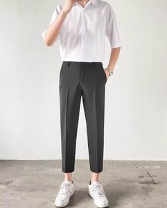 Pantalon décontracté à fermeture éclair, léger, taille mi-haute, 100 % coton, respirant, confortable, couleur unie, poches, coupe droite, long, pour le quotidien - Product Image 5