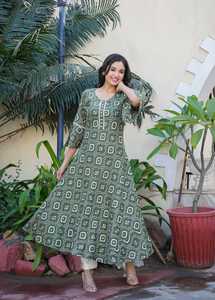 Kurta en rayonne imprimée Bandhej vert, tenue ethnique traditionnelle, confortable, décontractée, pour le quotidien et le bureau, tissu léger, été - Product Image 4