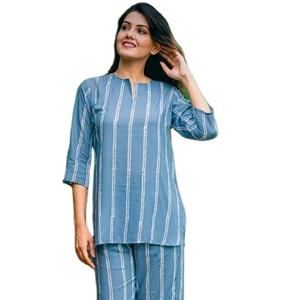 OEM-Conjunto de dos piezas de algodón con estampado para mujer, traje de noche informal, de manga tres cuartos, de talla grande - Product Image 1