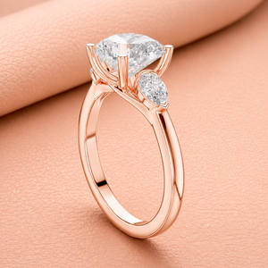 Bague de fiançailles en diamant taillé en forme de cœur, or rose, trois pierres, bague de mariée, bijoux de mariage de luxe, cadeau d'anniversaire - Product Image 2
