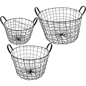 Farmhouse Style Black Metal <b>Wire</b> <b>Basket</b> Multi-Purpose Round Modern Storage And Organizing Solution With Handles For Sale - Product Image 4