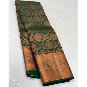 CRÉATEUR BANARASI SOIE OR ZARI TRAVAIL DE TISSAGE SAREE AVEC CHEMISIER DÉCOSÉ VERT - Product Image 1