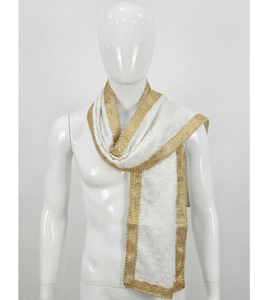 Patka Dupatta de mariage en or blanc 2,5 m avec bordure perlée, étole traditionnelle indienne pour le marié, accessoires de mariage ethniques pour Sherwani - Product Image 3