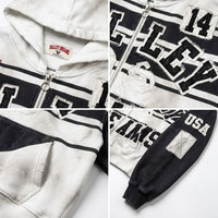 Valley Dreams Hoodie Pria dengan Resleting Putih Hitam Cetak Huruf Streetwear Lengan Reguler Katun French Terry Pakaian Musim Gugur