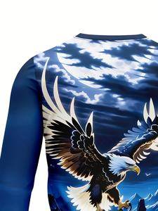 Chemise de compression à manches longues pour homme, imprimé aigle bleu, séchage rapide, col rond, manches longues, coupe sport décontractée, vêtements d'été - Product Image 3