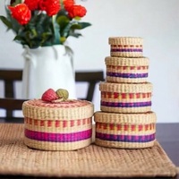 Ecowoodies Art Deco Woven Sikki Grass Handicraft Storage Bins Single-piece Package Circular Abstract Geometric Pattern Diwali