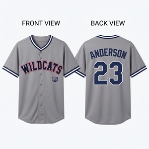 Maillot de baseball gris premium en tissu interlock polyester 220 GSM avec broderie personnalisée en patch chenille et absorption de l'humidité - Product Image 1