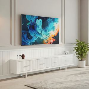 Mobile TV Bianco Lucido 200x35x45 cm, Elegante e di Grandi Dimensioni - Product Image 5