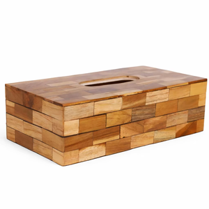 Caja de pañuelos de madera con diseño de mosaico moderno – Portapañuelos decorativo de madera laminada hecho a mano - Product Image 1