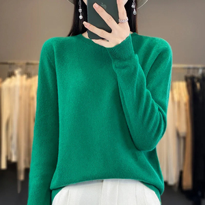 Pull en coton 100% pour femme, col rond, tricoté, décontracté, épais, à manches longues, chaud, avec logo sur le devant - Product Image 4