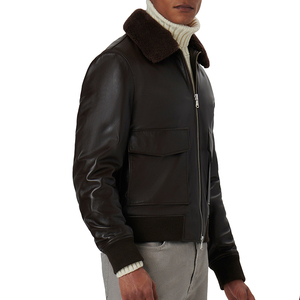 2026 Factory OEM High Quality Men's Genuine Leather Bomber Jacket Varsity Breathable Windproof Winter Zipper Closure - Product Image 5