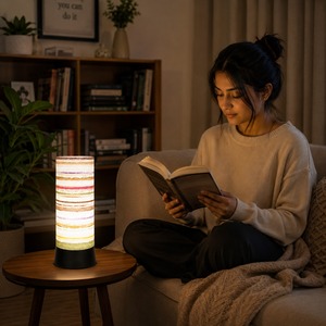 Striped Fabric LED Table Lamp Modern Bedside Night <b>Light</b> <b>Decorative</b> Desk Lamp Warm Ambient <b>Light</b> for Bedroom Living Room Office - Product Image 4