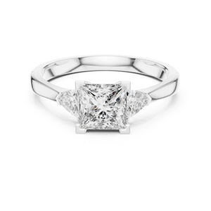 Bague en or jaune 14 carats avec diamant de laboratoire taille princesse et taille trilliant pour femme |   Vêtements de tous les jours |   Nouveau diamant cultivé - Product Image 5