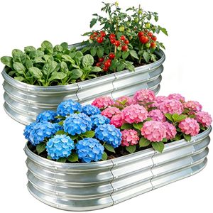 Kit de jardinière surélevée galvanisée 4x2x1 pieds, bac à plantes ovale en métal pour la culture de légumes en extérieur - Product Image 1