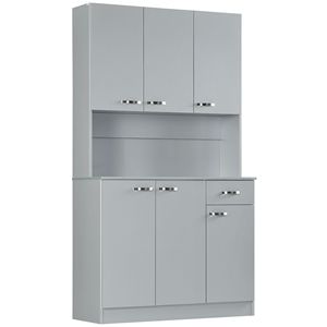 Elegante Mobile Buffet Grigio da 180 cm per Cucina con 6 Ante, Ripiani e Cassetto - Product Image 1