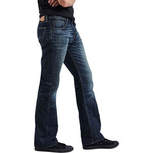 Jeans de punto para hombre al por mayor, de alta calidad, estilo urbano, corte recto, con efecto desgastado y lavado sucio, tiro medio. - Product Image 2