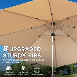 Ombrellone da Patio da 2,7 m con Manovella Inclinabile a Pulsante, Protezione UV, Impermeabile, Ombrellone da Giardino per Esterni 8 - Product Image 5