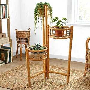 Boho plant display stand for outdoor & indoor hand-made rattan planter holder greenery pot <b>shelf</b> - Product Image 5