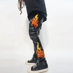 Pantalon Homme en Cuir de Vachette Coupe Droite Taille Moyenne Décontracté Léger Imperméable Automne Hiver Vêtement Tendance Fermeture Éclair Vente en Gros - Product Image 2