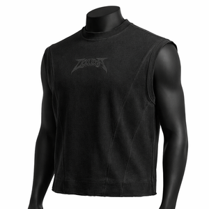 Camiseta sin mangas para hombre, diseño minimalista con costuras negras, estilo urbano, camiseta muscular, algodón premium, chaleco para gimnasio y fitness, logotipo personalizado - Product Image 3