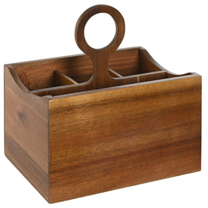 Royal Style Mango Wood <b>Kitchen</b> Utensils Holder Napkin <b>Caddy</b> with Handle 3 Compartment Dining Table Wooden Cutlery Holder - Product Image 4