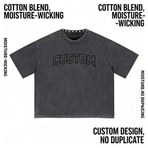 Custom Acid Wash Regular Heavyweight 100% Cotton Worsted O-Neck Screen Print Men's Crop T-Shirt Distressed Streetwear - Product Image 3