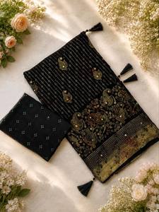 Sari de mariage pakistanais traditionnel noir à sequins en georgette de qualité supérieure, longueur ras du sol, séchage rapide, pour femme, coupe classique, robe de soirée - Product Image 4