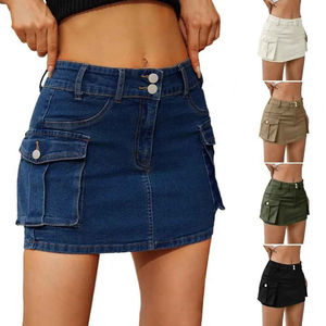 Falda vaquera de cintura alta para mujer, con botones, lavada, de color liso, estilo casual para ir al trabajo, estilo bolso de cadera, para primavera, verano y otoño - Product Image 6