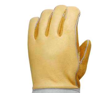 Vintage Yellow Cowhide Leather Safety Gloves Long <b>Cuff</b> Thermal Breathable Touchscreen Eco-Friendly Work Wear for Outdoor Travel - Product Image 2