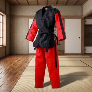 Uniforme de Taekwondo Profesional Antideslizante de Algodón Ligero Negro y Rojo de Primera Calidad, Conjunto de Dobok para Competición de Poomsae, Unisex, Corte Recto - Product Image 4