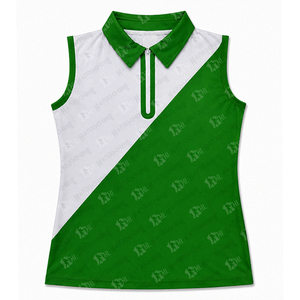 Polo sin Mangas para Mujer, Diseño Personalizado OEM, Bloques de Color Verde y Blanco, Cierre de Cremallera, Transpirable, 100% Poliéster, Ropa Casual de Golf - Product Image 2