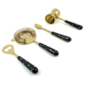 Juego de herramientas de bar con diseño de puntos y mango negro de primera calidad, ideal para bares domésticos, clubes, fiestas, hoteles, restaurantes y ocasiones especiales. - Product Image 1