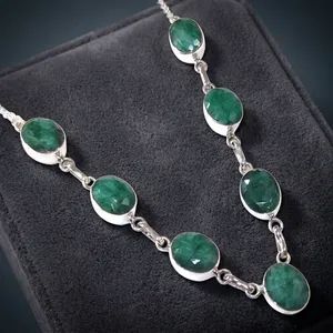 Elegante Collar de Cadena con Cuarzo Verde y Plata de Ley 925, Joyería de Piedras Preciosas Hecha a Mano en India, Venta al Por Mayor - Product Image 4