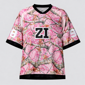 Camiseta de fútbol americano de poliéster rosa camuflaje retro oversize personalizada, estilo streetwear, venta al por mayor, de malla holgada - Product Image 4
