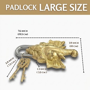 Lord Ganesha Brass <b>Padlock</b> Polished Love Lock with Keys Functional Anti-Theft and Waterproof Small <b>Padlock</b> Patina Antique Finish - Product Image 4