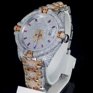 Montre de luxe en acier inoxydable avec bracelet en cuir, sertie de diamants Moissanite VVS, verre saphir numérique, résistance à l'eau 5 ATM, boîtier carré - Product Image 4