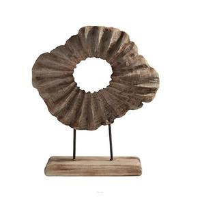 Statue abstraite ronde en bois avec base en fer, sculpture d'animal en fonte, ornement décoratif moderne pour la maison, le bureau ou le bureau à domicile, art décoratif. - Product Image 6