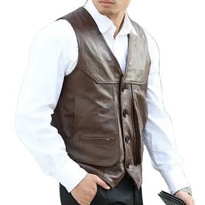 Nuevo diseño para hombre, ropa exterior de lona, Chaleco de piel de vaca auténtica para primavera y otoño, chaleco para motocicleta con cuello en V, chaleco calefactable sin mangas - Product Image 1