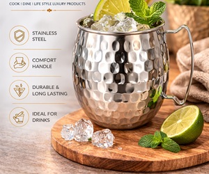 Taza Moscow Mule 500ml |   Taza de cóctel de acero inoxidable duradera con asa |   Bebidas Frías Estilo Americano con Diseño Martillado - Product Image 3