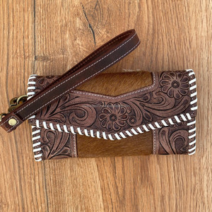 Pochette en fourrure de vachette Offre Spéciale portefeuille en cuir sculpté à la main élégant multi-utilisations portefeuilles en cuir occidental pour femmes - Product Image 3
