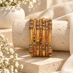 Juego de Brazaletes con Diseño Tejido y Baño de Oro para Mujer, Joyería Artificial Tradicional Multitono para Bodas, Pedidos al por Mayor - Product Image 2