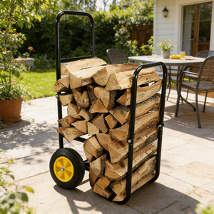 Carrito de Acero Negro para Leña, Carro Metálico con Ruedas para Interiores y Exteriores, para Almacenamiento de Leña, Transporte y Camping - Product Image 6
