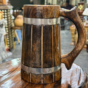 Tazas de madera hechas a mano de alta calidad y tazas de bebida con simulación de barril de madera, tazas dobles vikingas y para uso en bares artesanales - Product Image 1